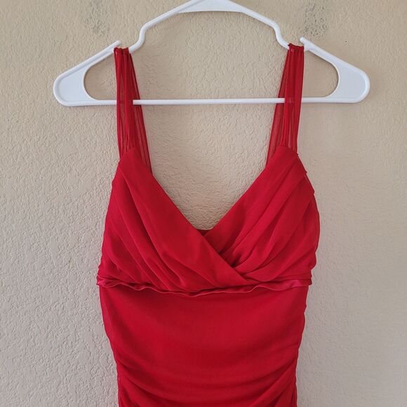 Ruby Rox Y2K Mesh Babydoll Red Midi Dress Sz Medium Asymmetrical Romantic Fairy - Picture 2 of 11